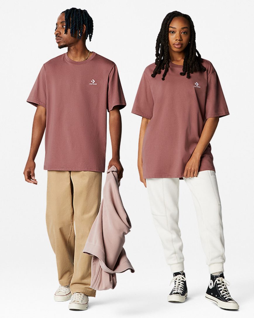 Men's Converse Go-To Embroidered Star Chevron Standard Fit T-Shirts Burgundy | AU C84E5K